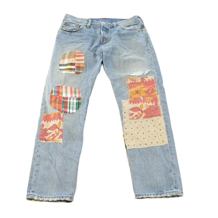 Vintage 2000s Levi's Distressed Patchwork Denim Jeans Men's 30 x 28 from propervintagecanada
