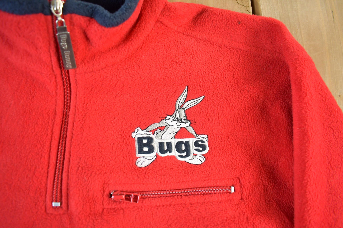 Vintage 2000s Looney Tunes Embroidered Quarter Zip Fleece Sweatshirt Men's Medium from propervintagecanada