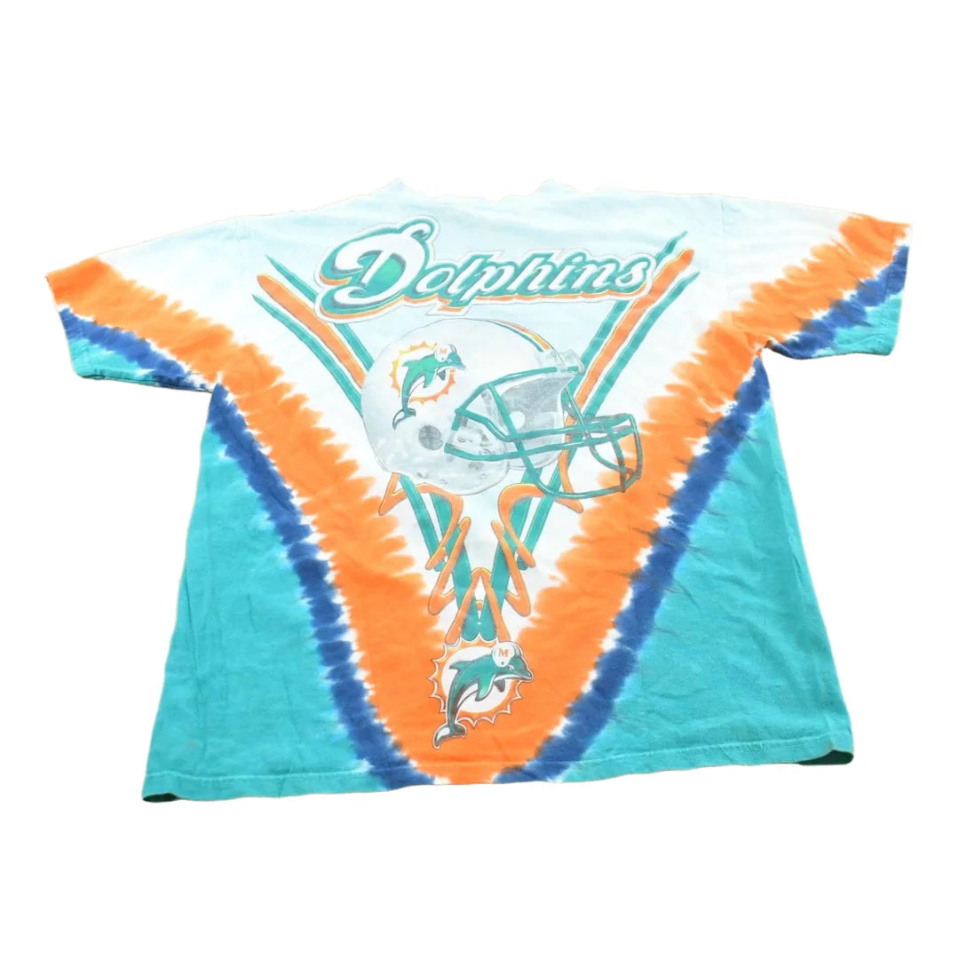 Vintage 2000s Miami Dolphins NFL Liquid Blue Tie Dye Graphic T-Shirt Men's Men's Medium from propervintagecanada