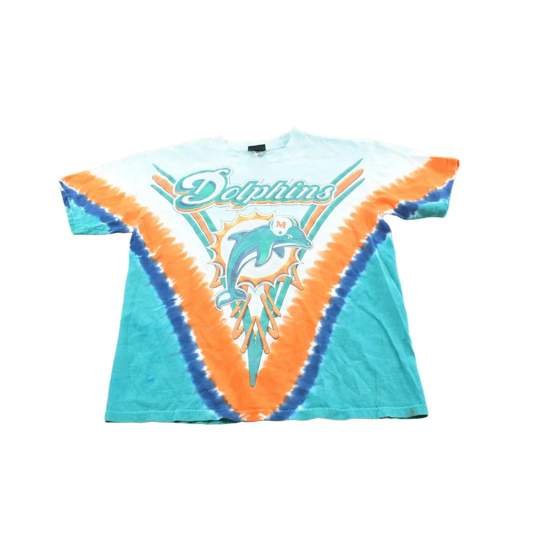 Vintage 2000s Miami Dolphins NFL Liquid Blue Tie Dye Graphic T-Shirt Men's Men's Medium from propervintagecanada