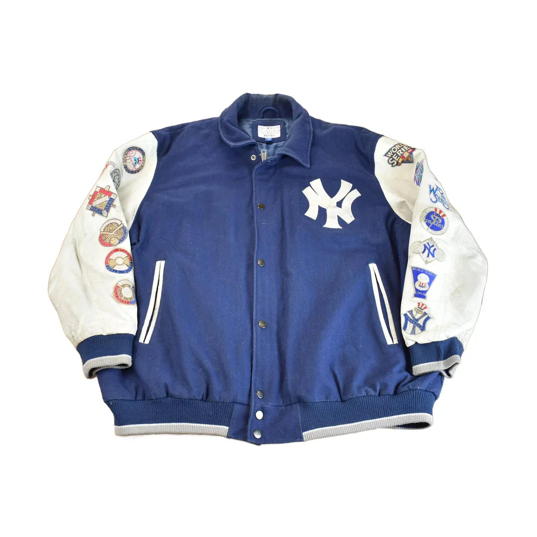 Vintage 2000s MLB New York Yankees 27 Time World Series Champion Embroidered Letterman from propervintagecanada