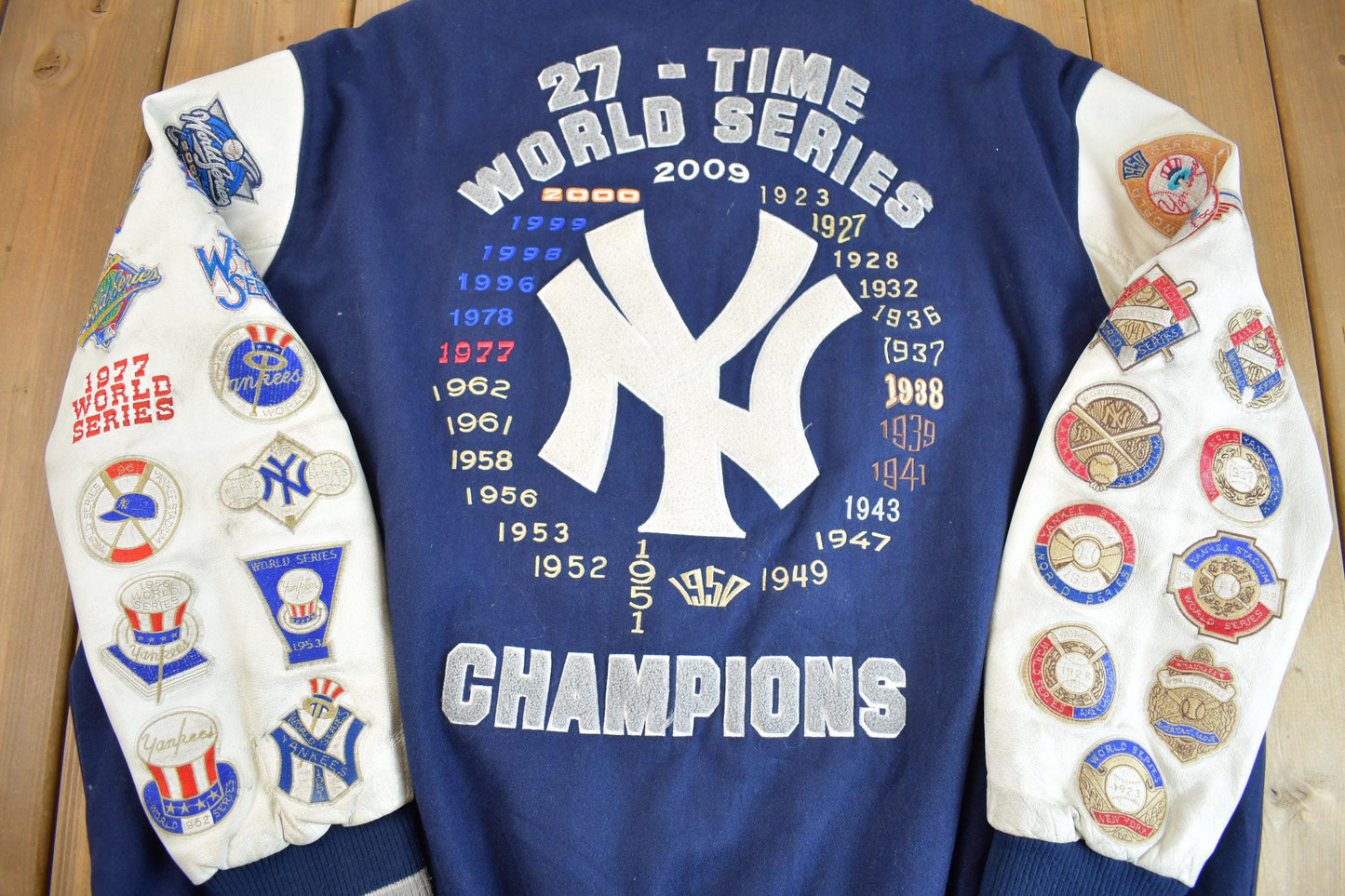 Vintage 2000s MLB New York Yankees 27 Time World Series Champion Embroidered Letterman from propervintagecanada