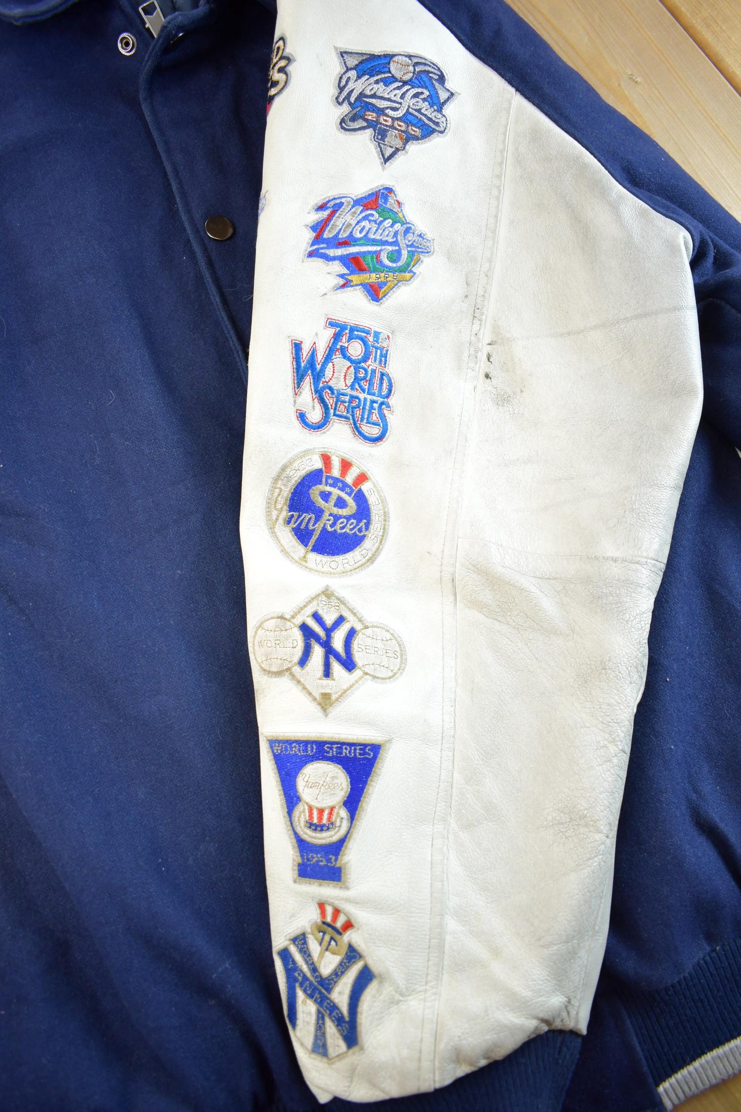 Vintage 2000s MLB New York Yankees 27 Time World Series Champion Embroidered Letterman from propervintagecanada