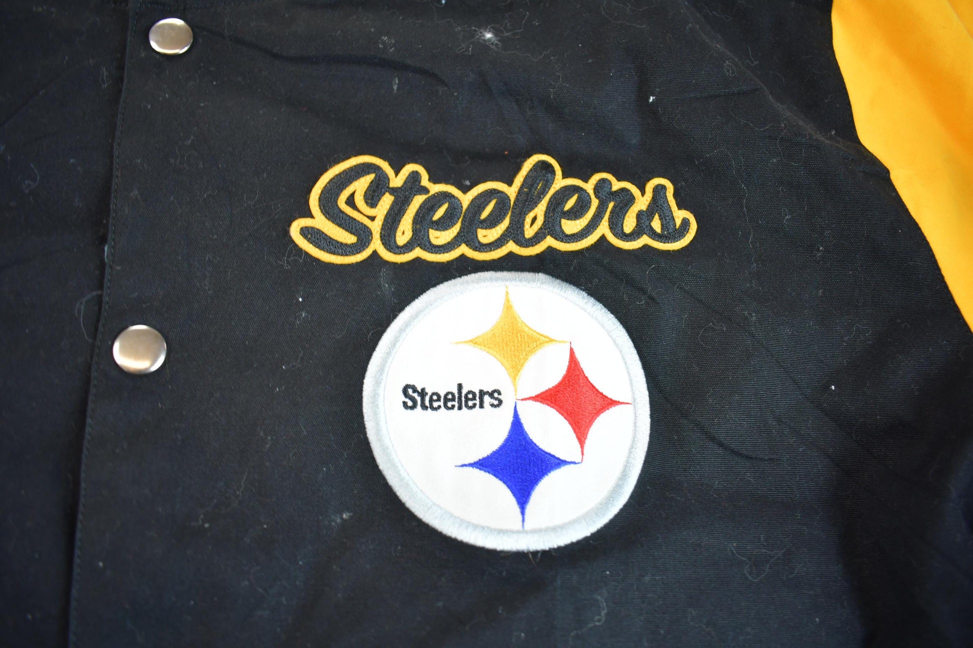 Vintage 2000s NFL Pittsburgh Steelers 6x Super Bowl Champion Embroidered Varsity Jacket Made In USA from propervintagecanada