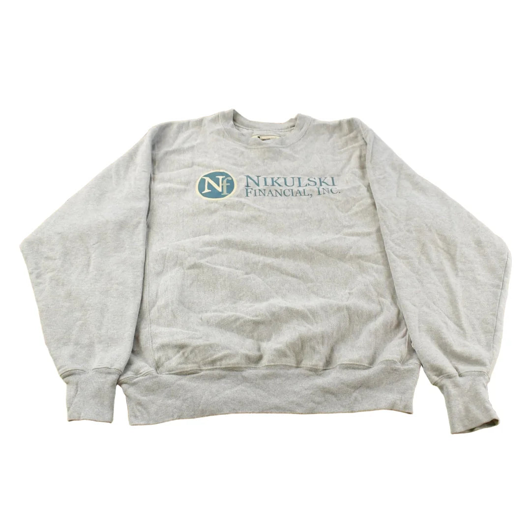 Vintage 2000s Nikulski Financial Champion Reverse Weave Crewneck Sweatshirt Men's Medium from propervintagecanada