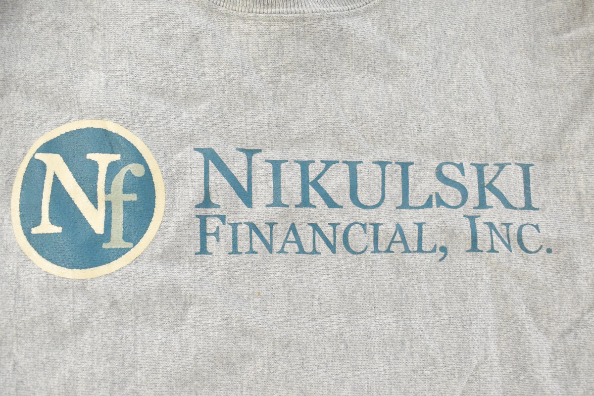 Vintage 2000s Nikulski Financial Champion Reverse Weave Crewneck Sweatshirt Men's Medium from propervintagecanada