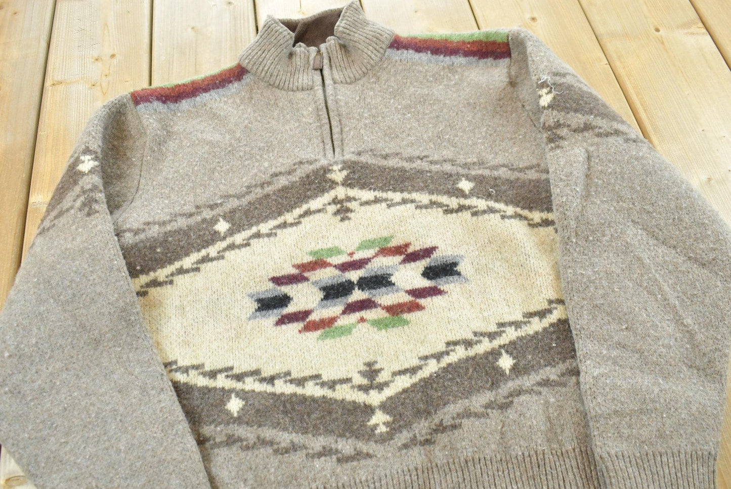 Vintage 2000s Pendleton Lambswool Knit Quarter Zip Southwest Aztec Pattern Sweater Mens M from propervintagecanada