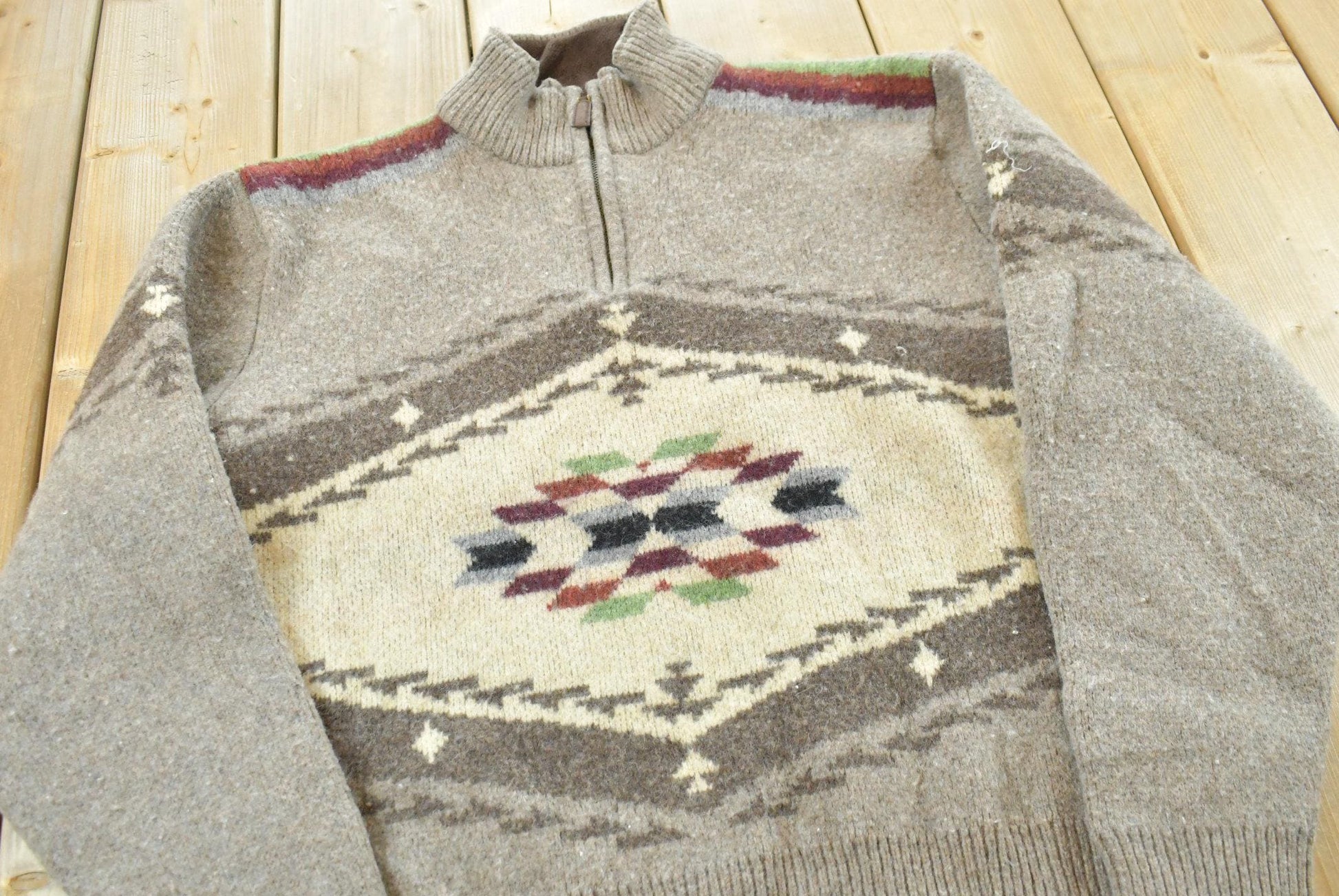 Vintage 2000s Pendleton Lambswool Knit Quarter Zip Southwest Aztec Pattern Sweater Mens M from propervintagecanada