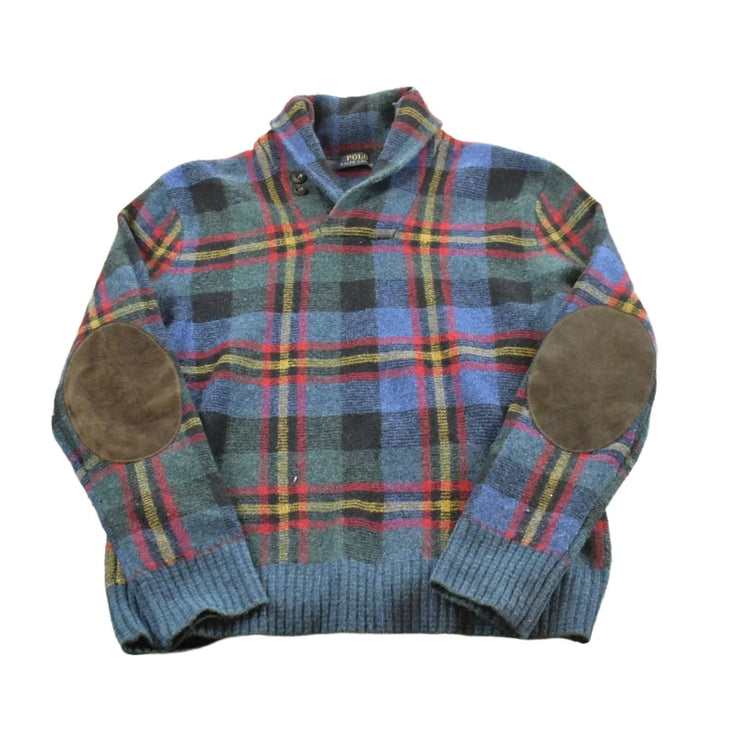 Vintage 2000s Polo By Ralph Lauren Shawl Wool Knit Plaid Sweater Men's S from propervintagecanada