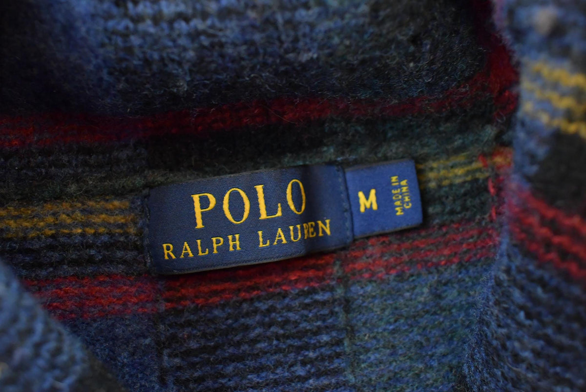 Vintage 2000s Polo By Ralph Lauren Shawl Wool Knit Plaid Sweater Men's S from propervintagecanada