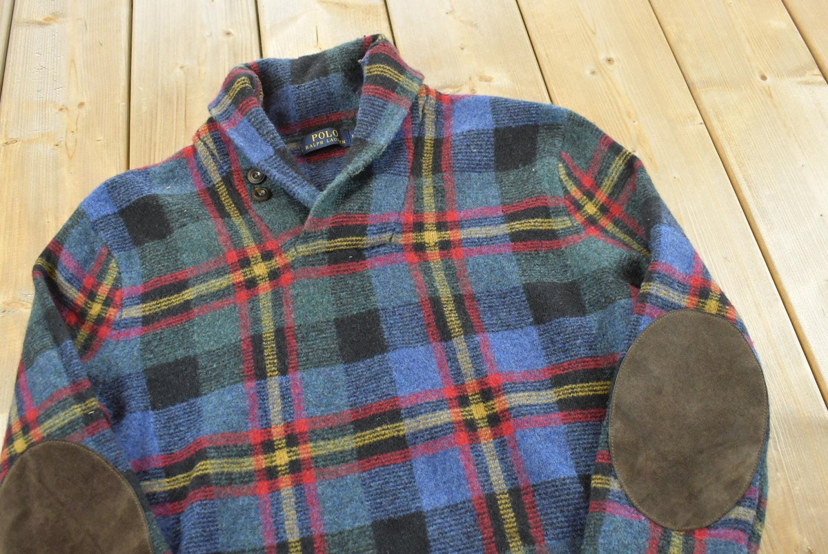 Vintage 2000s Polo By Ralph Lauren Shawl Wool Knit Plaid Sweater Men's S from propervintagecanada