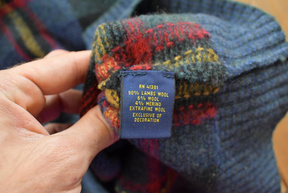 Vintage 2000s Polo By Ralph Lauren Shawl Wool Knit Plaid Sweater Men's S from propervintagecanada