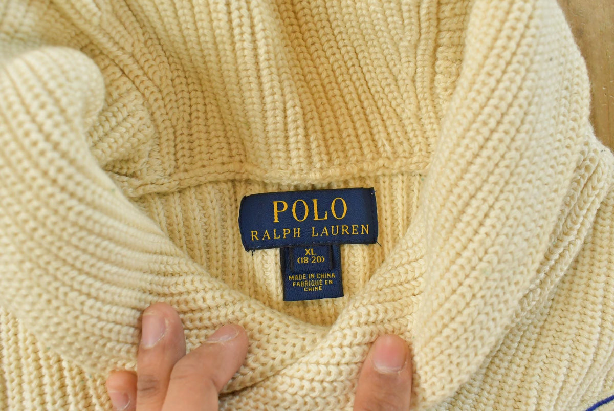 Vintage 2000s Polo Ralph Lauren Knit Shawl Collar Sweater Youth XL from propervintagecanada