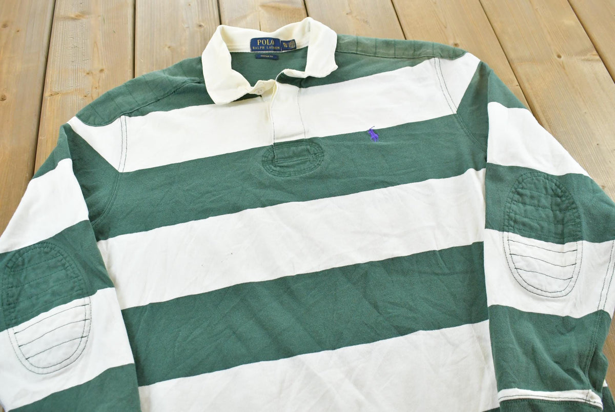 Vintage 2000s Polo Ralph Lauren Striped Long Sleeve Rugby Collared Quarter Button Shirt Men's XL from propervintagecanada