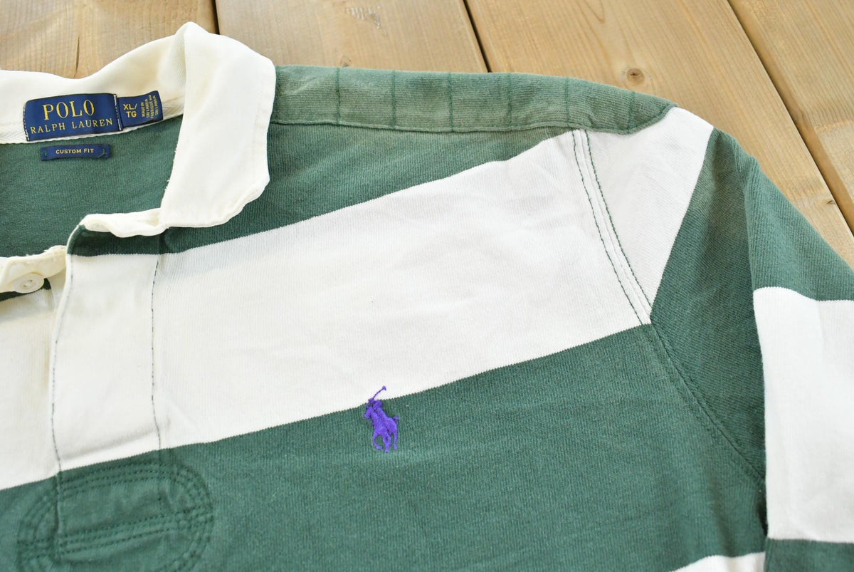 Vintage 2000s Polo Ralph Lauren Striped Long Sleeve Rugby Collared Quarter Button Shirt Men's XL from propervintagecanada