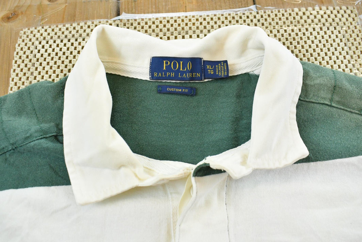 Vintage 2000s Polo Ralph Lauren Striped Long Sleeve Rugby Collared Quarter Button Shirt Men's XL from propervintagecanada
