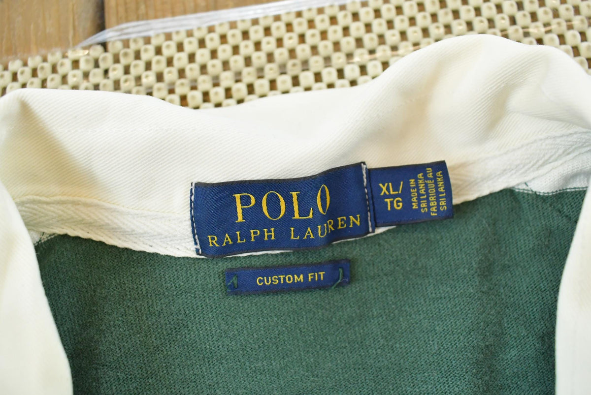 Vintage 2000s Polo Ralph Lauren Striped Long Sleeve Rugby Collared Quarter Button Shirt Men's XL from propervintagecanada