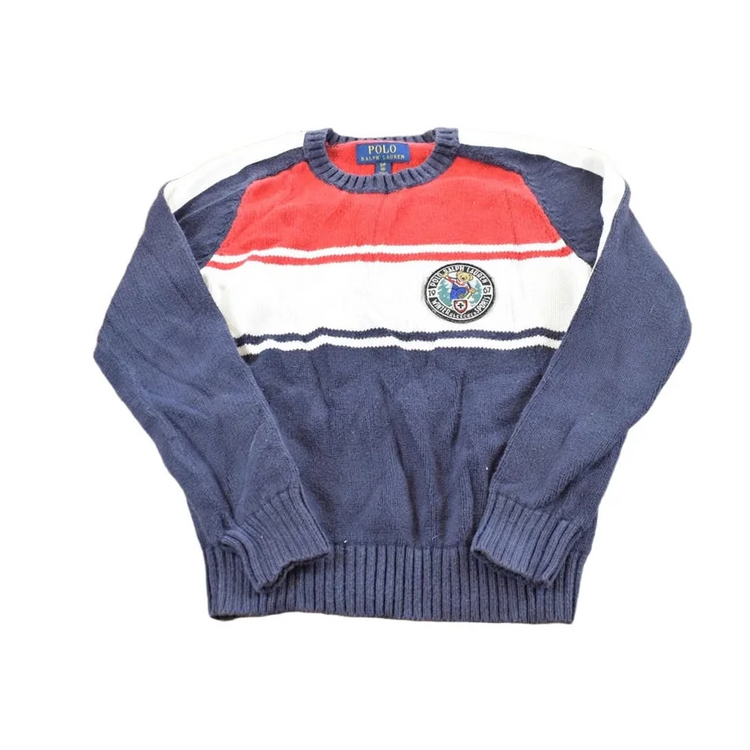 Vintage 2000s Polo Ralph Lauren Winter Sports Bear Patch Knit Crewneck Sweater Youth S from propervintagecanada