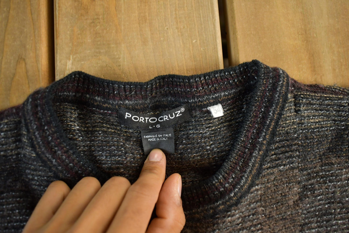 Vintage 2000s Porto Cruz Abstract Knit Crewneck Sweater Men's Medium from propervintagecanada