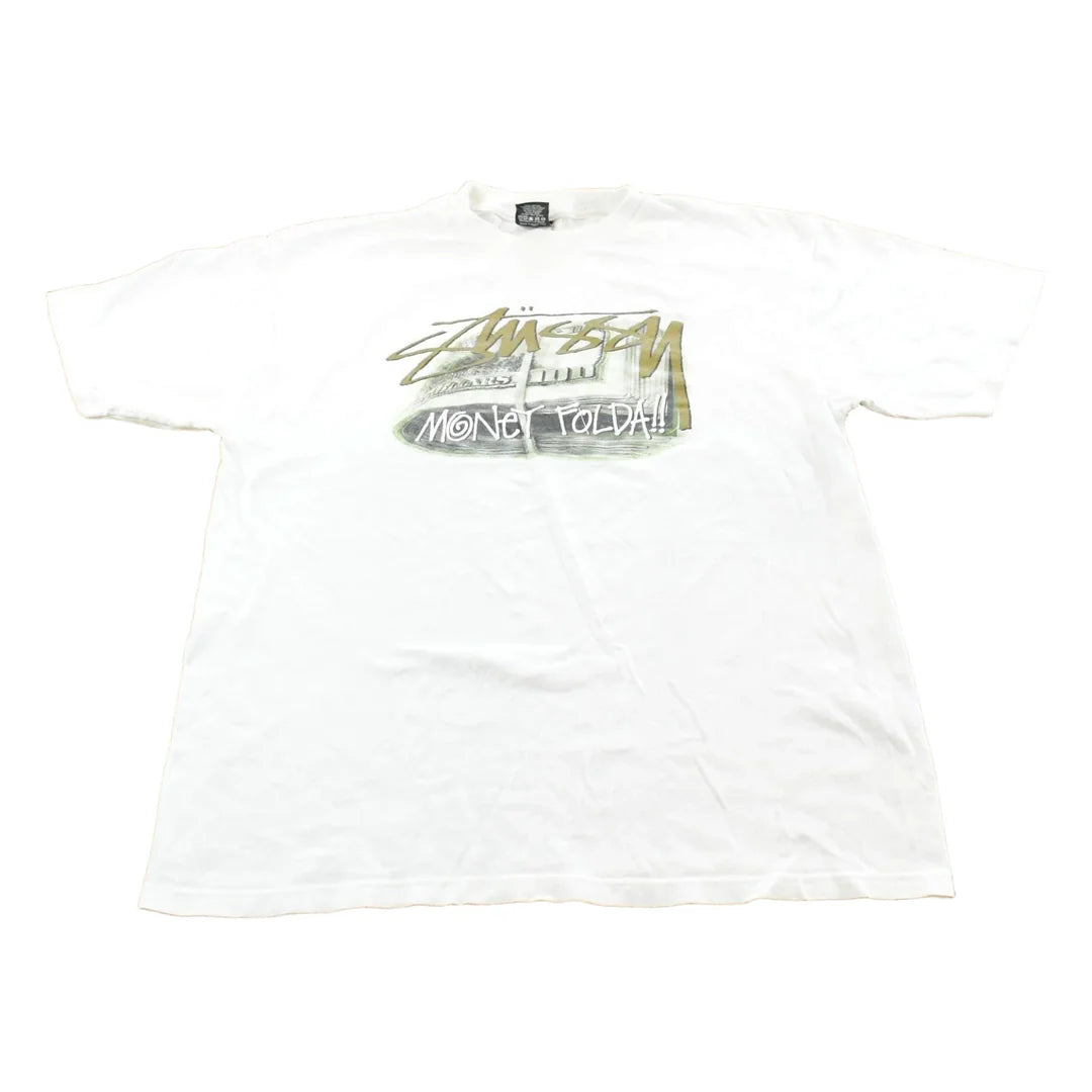 Vintage 2000s Stussy Money Folda!! Graphic Print T-Shirt Men's L from propervintagecanada