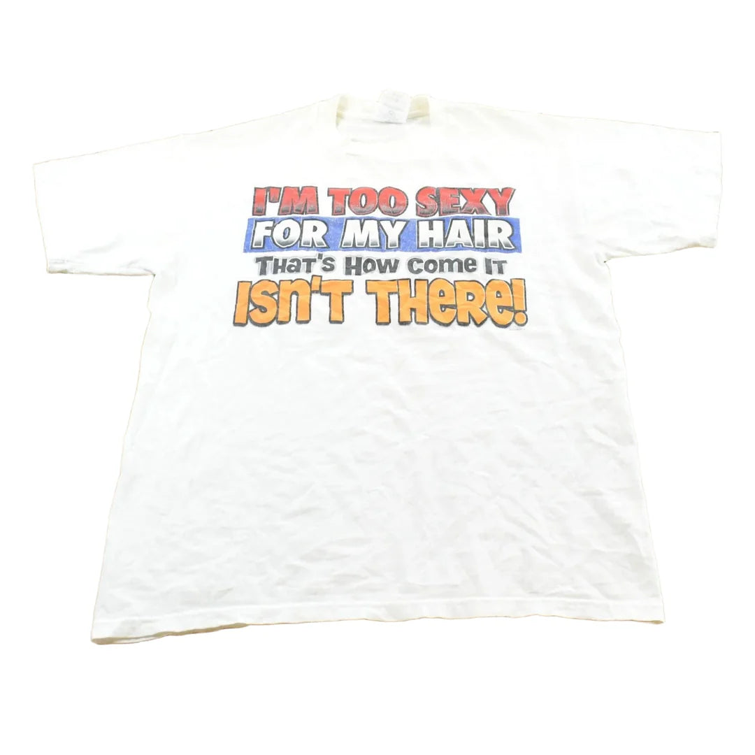 Vintage 2000s Too Sexy For My Hair Funny T-Shirt Mens M from propervintagecanada