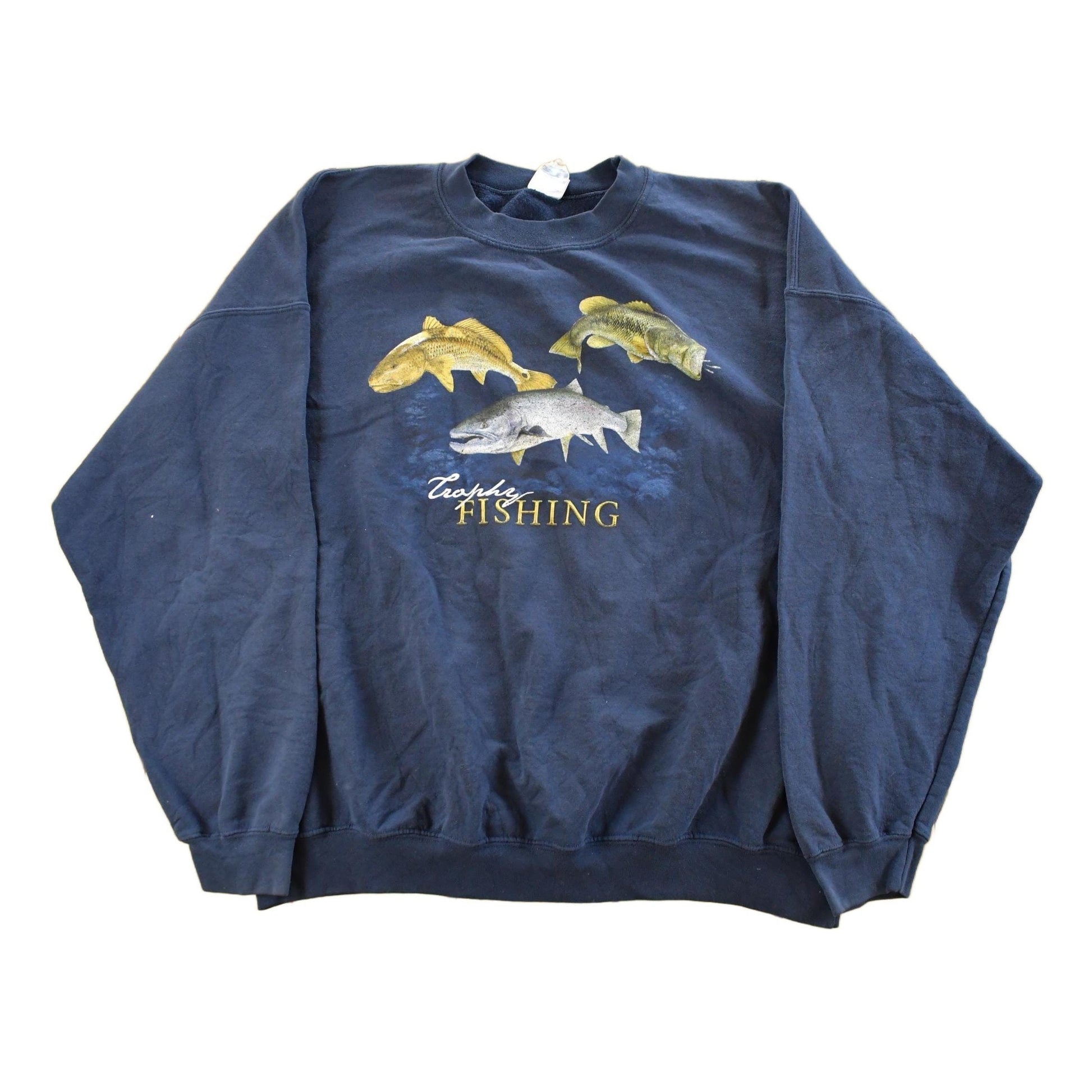 Vintage 2000s Trophey Fishing Theme Crewneck Sweatshirt Men's 2XL from propervintagecanada