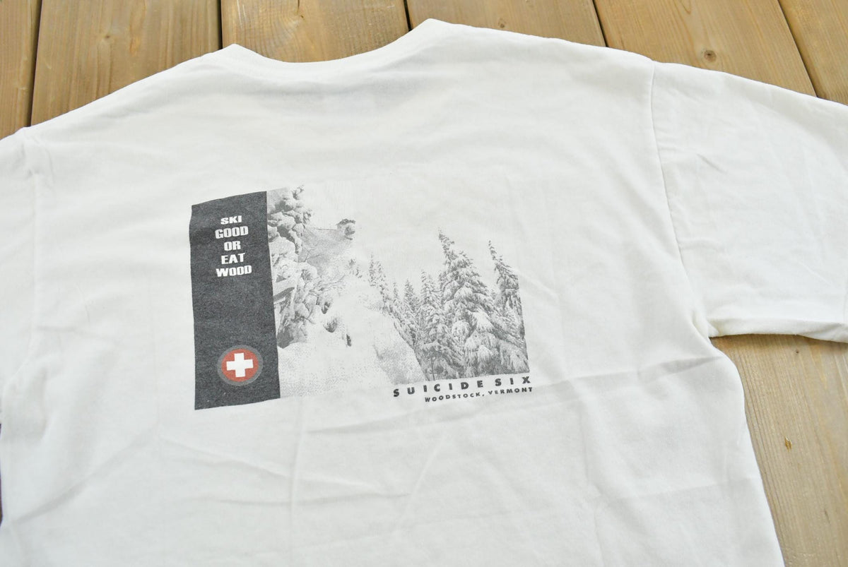 Vintage 2000s Woodstock Vermont Ski Good or Eat Wood T-Shirt Men's S from propervintagecanada