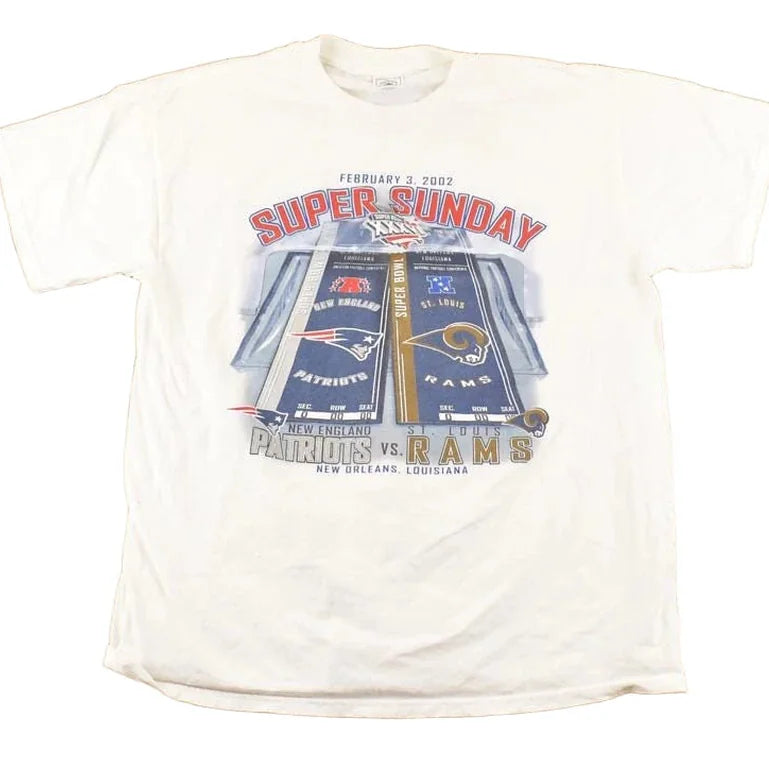 Vintage 2002 New England Patriots Super Sunday NFL T Shirt Men's L from propervintagecanada