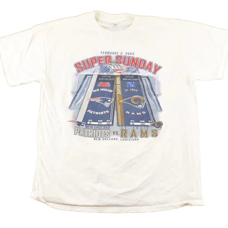 Vintage 2002 New England Patriots Super Sunday NFL T Shirt Men's L from propervintagecanada