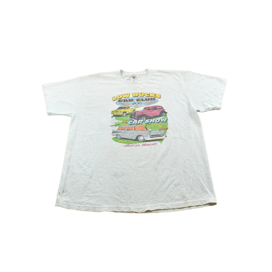 Vintage 2002s Low Bucks Car Club Car Show Albert Lea Minnesota Promotional Souvenir T-Shirt Men's XL from propervintagecanada