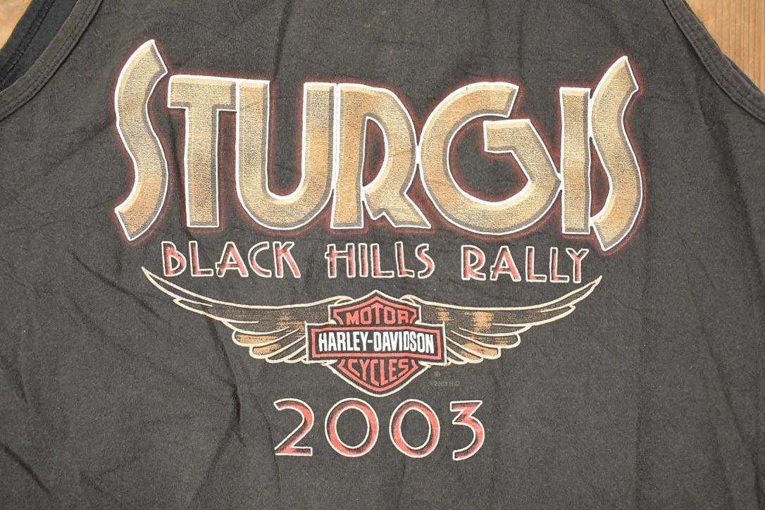 Vintage 2003 Harley Davidson Motorcycles Sturgis Black Hills Rally Biker Tank Top Men's L from propervintagecanada