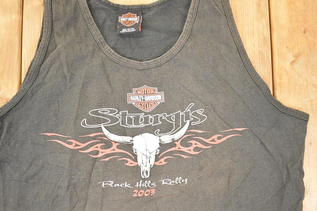 Vintage 2003 Harley Davidson Motorcycles Sturgis Black Hills Rally Biker Tank Top Men's L from propervintagecanada