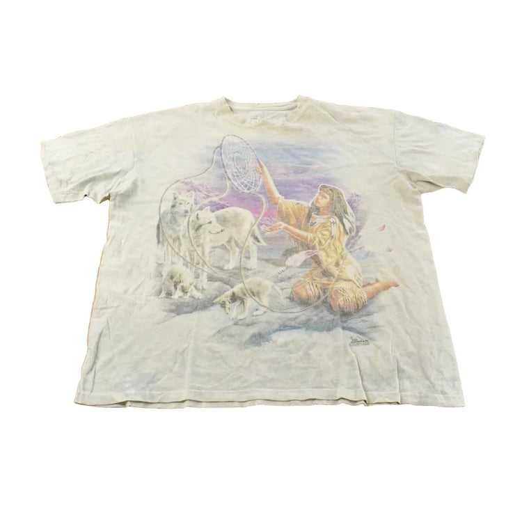 Vintage 2003 The Mountain Native Wolf Dreamcatcher Tie Dye T-Shirt Men's XL from propervintagecanada