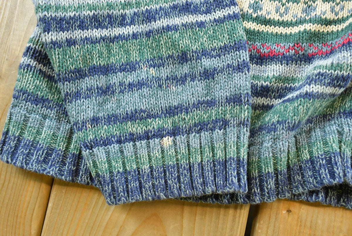 Vintage 2003 Tiara Striped Abstract Cotton Knit Full Zip Up Cardigan Sweater Women's L / 00s Streetwear / Y2K Cozy Sweatshirt from propervintagecanada
