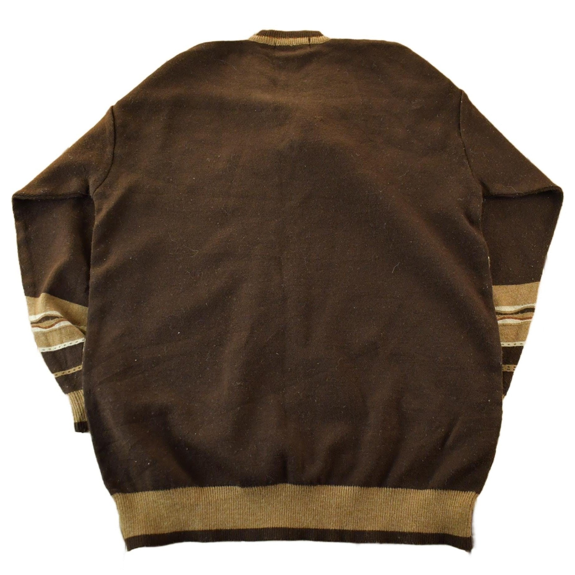 Vintage 70s 80s Fashion Guide Knit Abstract Pattern V Neck Sweater Men's L from propervintagecanada