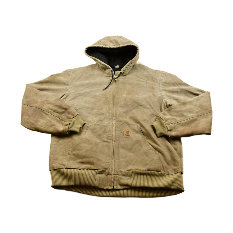 Vintage 80's Carhartt Hooded Chore Coat / Faded Carhartt / Streetwear / Distressed Carhartt / Vintage Workwear / Tan Carhartt Jacket from propervintagecanada