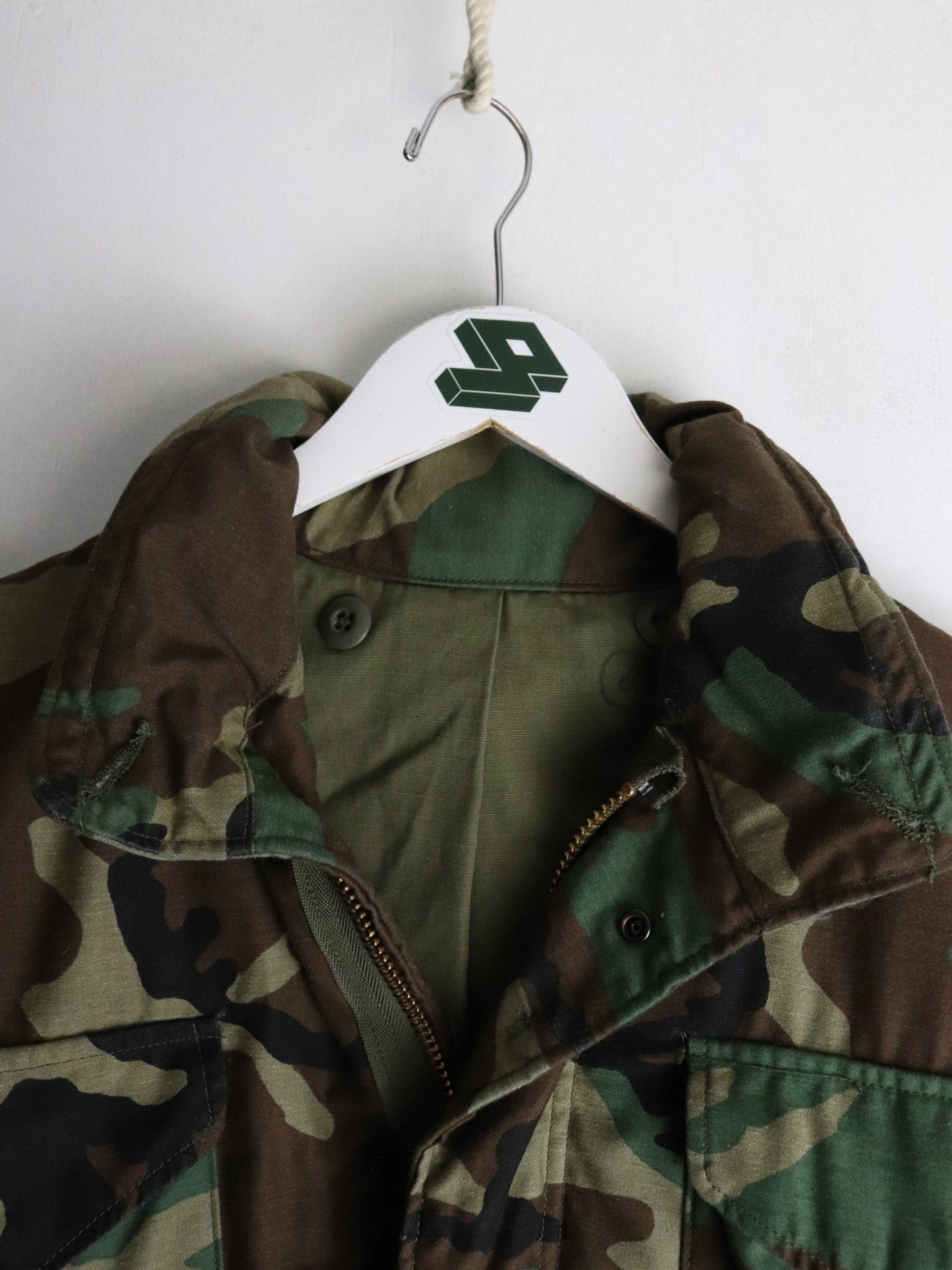 Vintage 80s Military Jacket Mens Small Green Camo from propervintagecanada