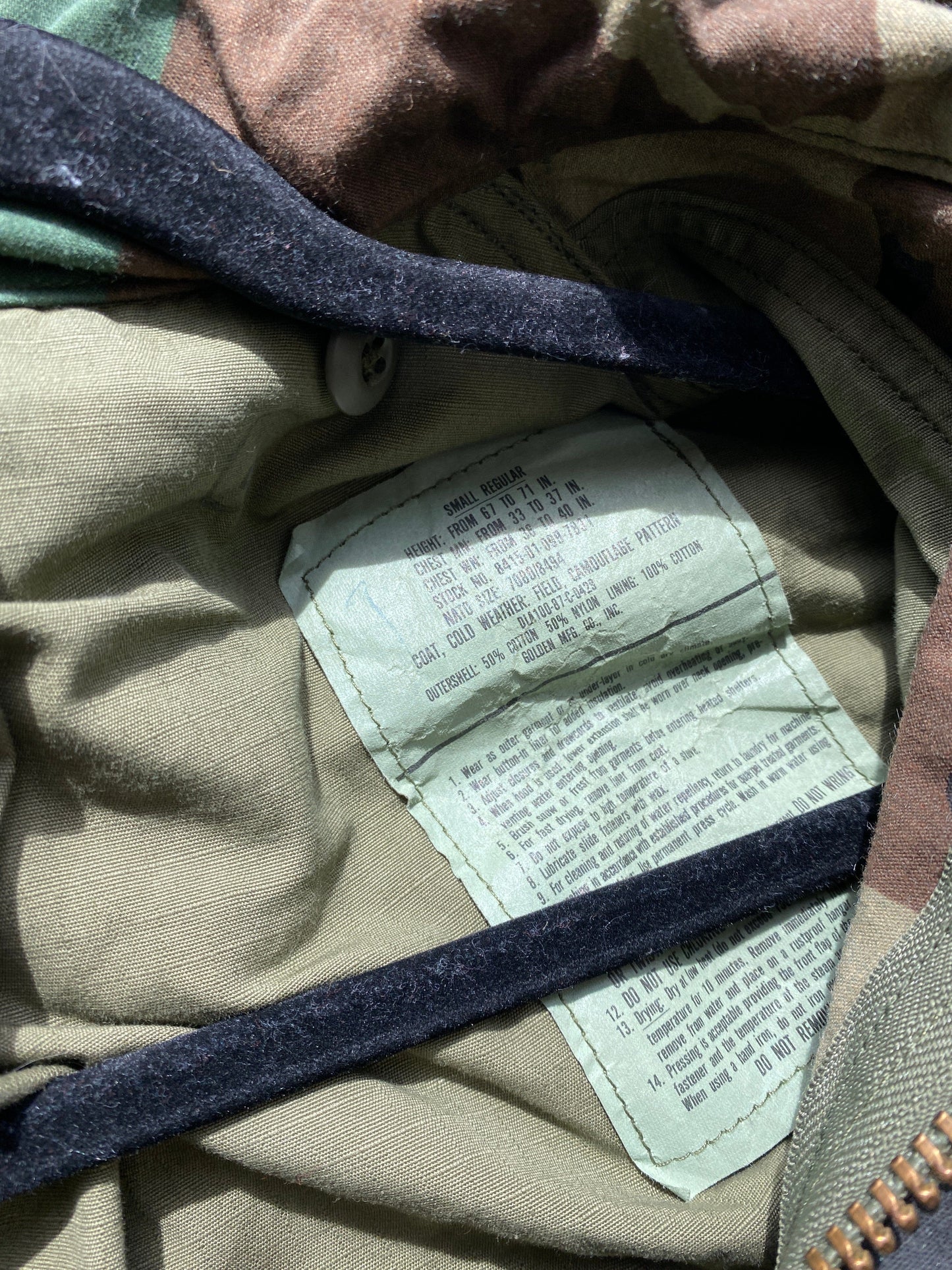 Vintage 80s Military Jacket Mens Small Green Camo from propervintagecanada
