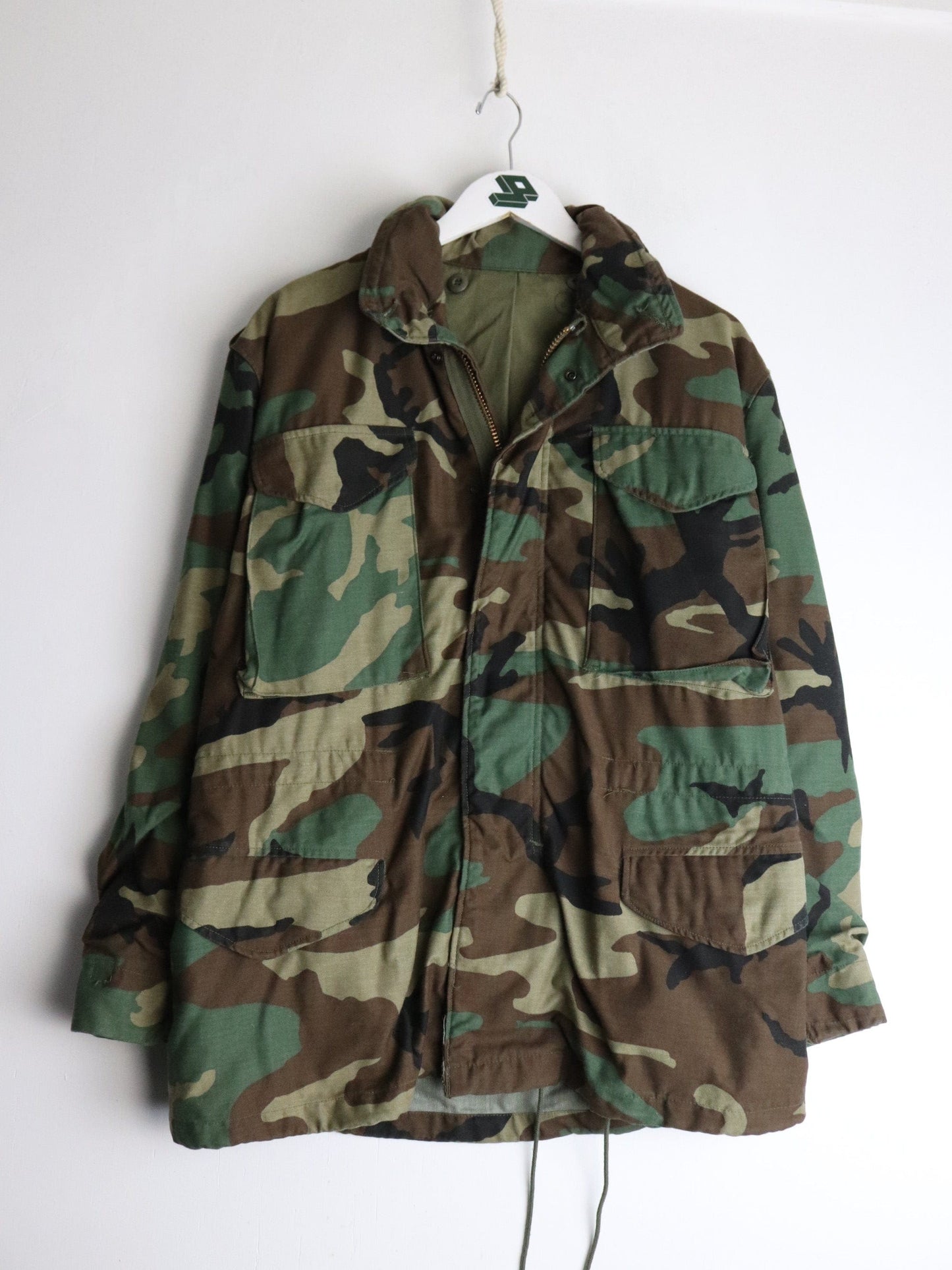 Vintage 80s Military Jacket Mens Small Green Camo from propervintagecanada