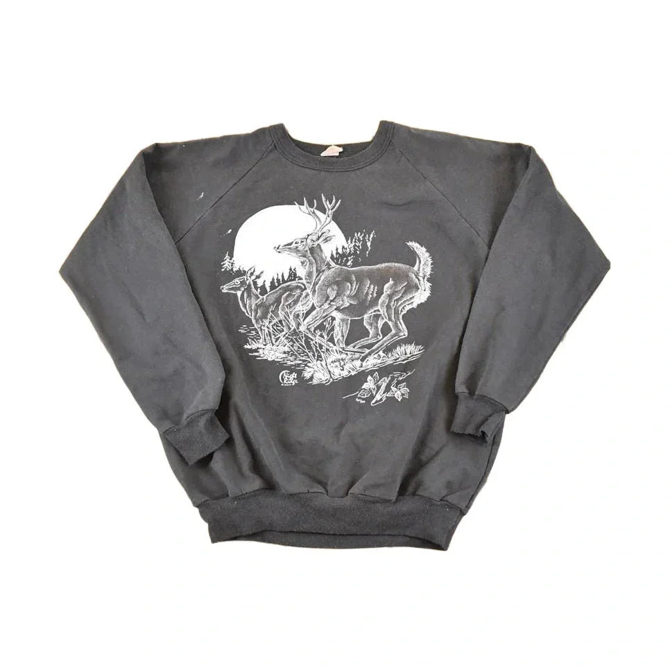 Vintage 80s Running Deer Graphic Sweatshirt, Outdoorsman Souvenir (Men's L) from propervintagecanada