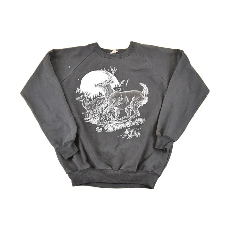 Vintage 80s Running Deer Graphic Sweatshirt, Outdoorsman Souvenir (Men's L) from propervintagecanada