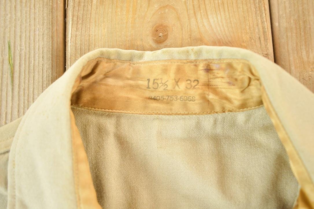 Vintage 80s Tan Military Button-Up Shirt Men's M from propervintagecanada