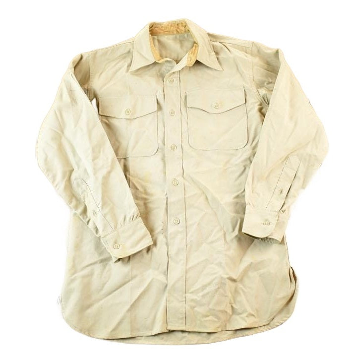 Vintage 80s Tan Military Button-Up Shirt Men's M from propervintagecanada