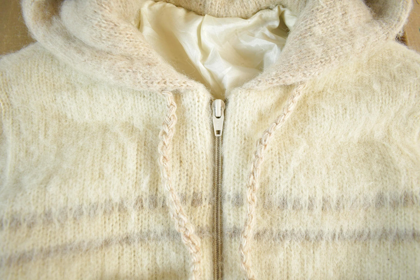 Vintage 80s Wool Knit Hooded Jacket: Striped Sweater Women's Small from propervintagecanada