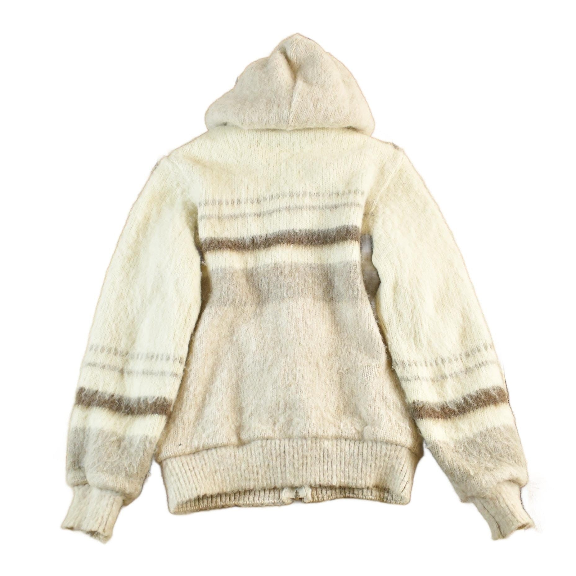 Vintage 80s Wool Knit Hooded Jacket: Striped Sweater Women's Small from propervintagecanada