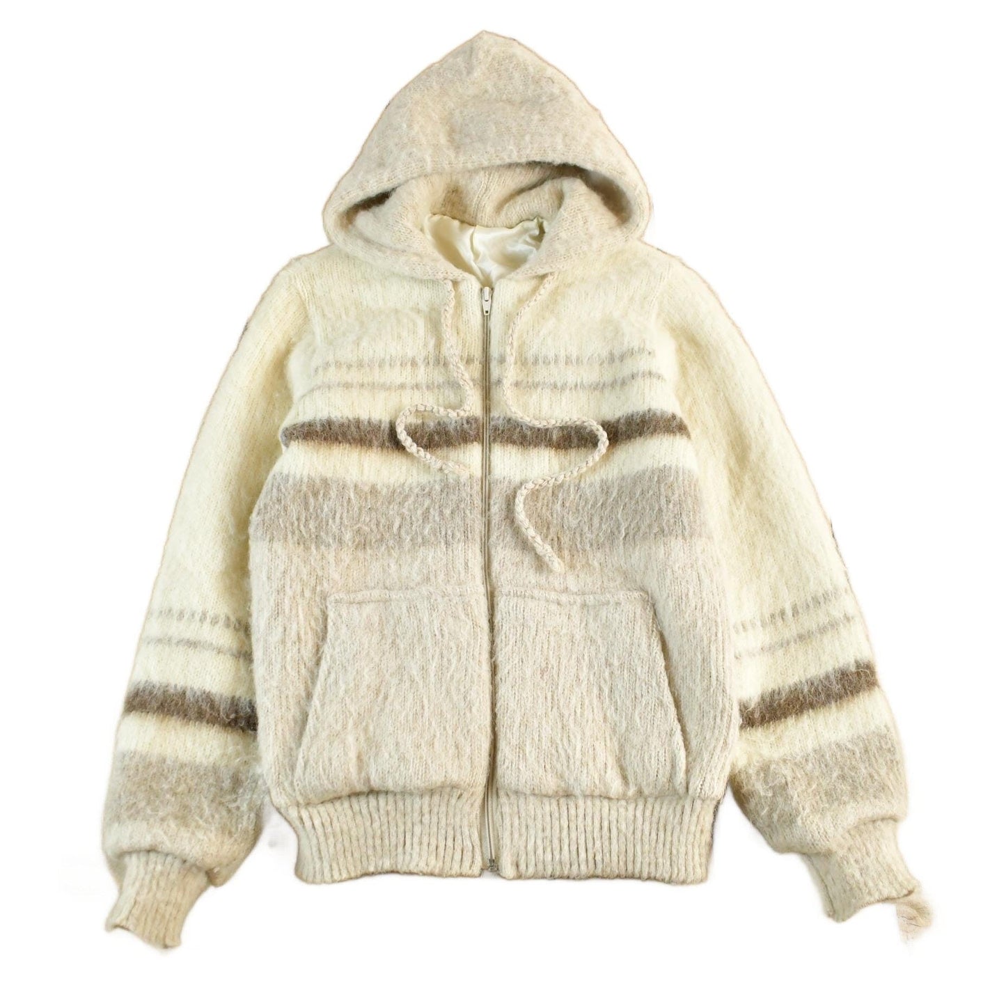 Vintage 80s Wool Knit Hooded Jacket: Striped Sweater Women's Small from propervintagecanada