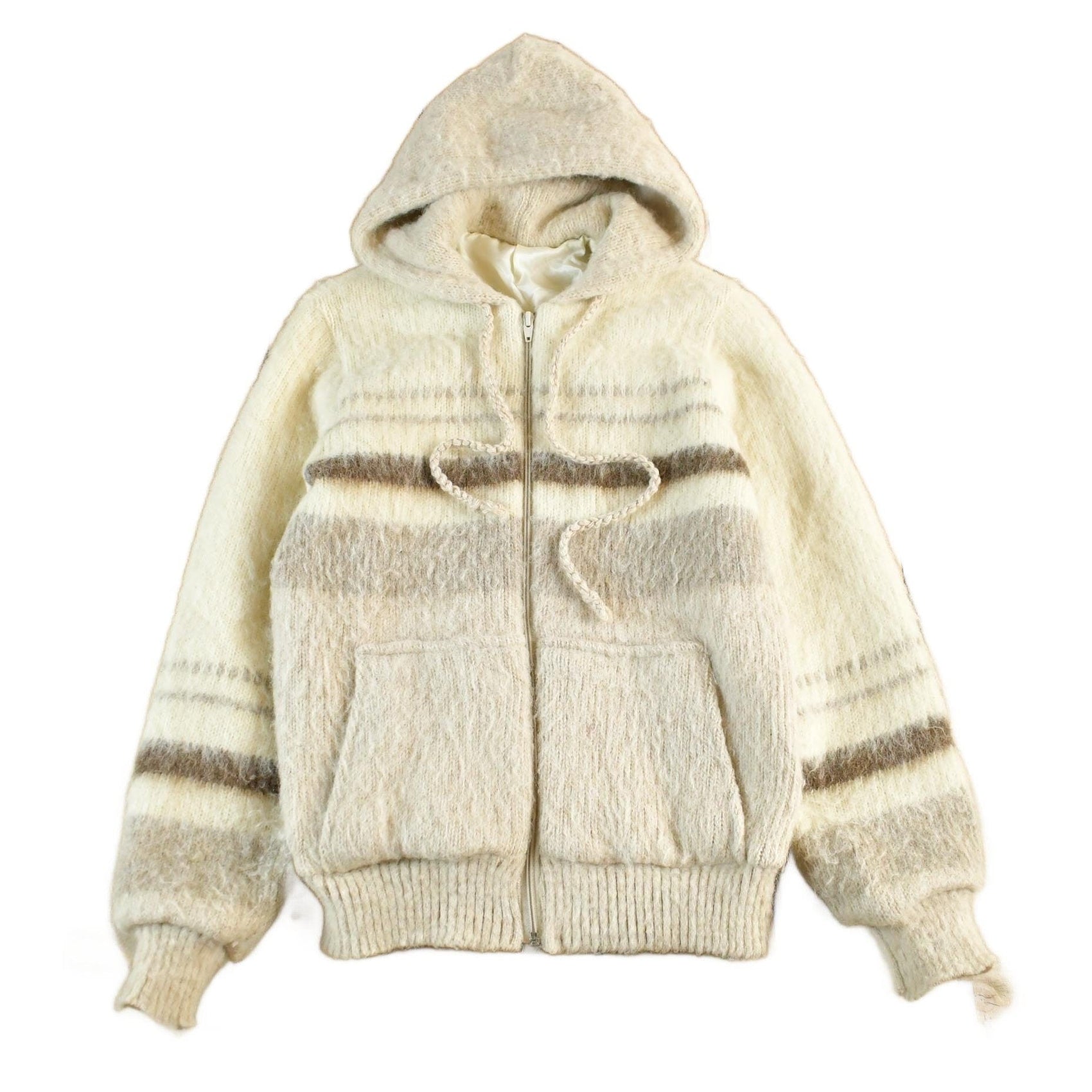 Vintage 80s Wool Knit Hooded Jacket: Striped Sweater Women's Small from propervintagecanada