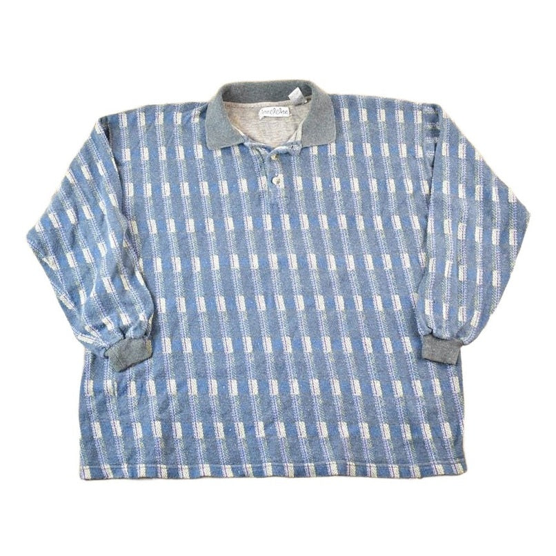 Vintage 90s Abstract Knit Collared Sweater - Mens XL from propervintagecanada