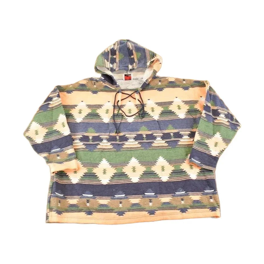 Vintage 90s Aztec Fleece Hoodie XL: Geometric Pullover Sweatshirt from propervintagecanada