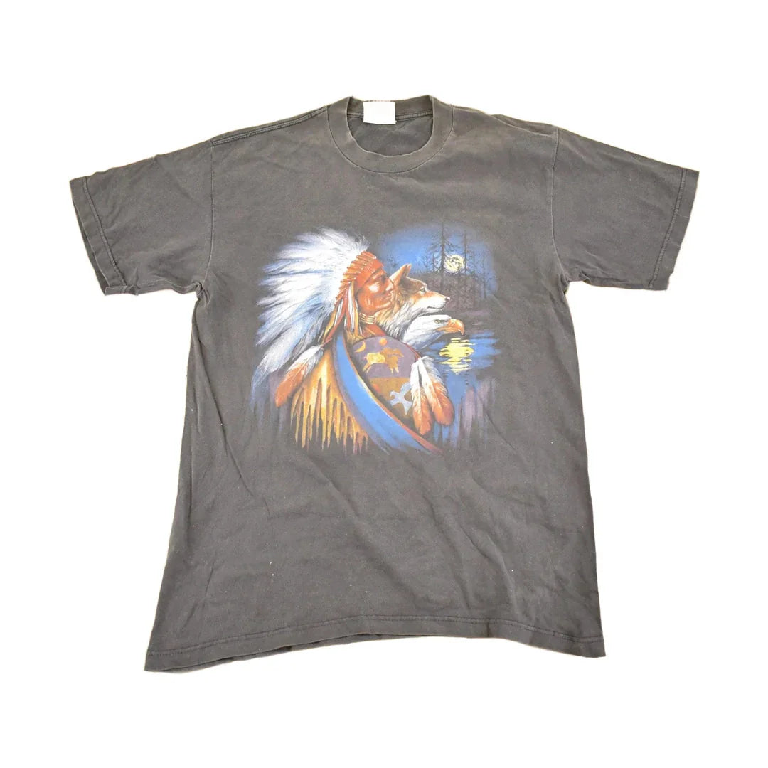 Vintage 90s Aztec Wolf Eagle Graphic Tee, Men's M from propervintagecanada